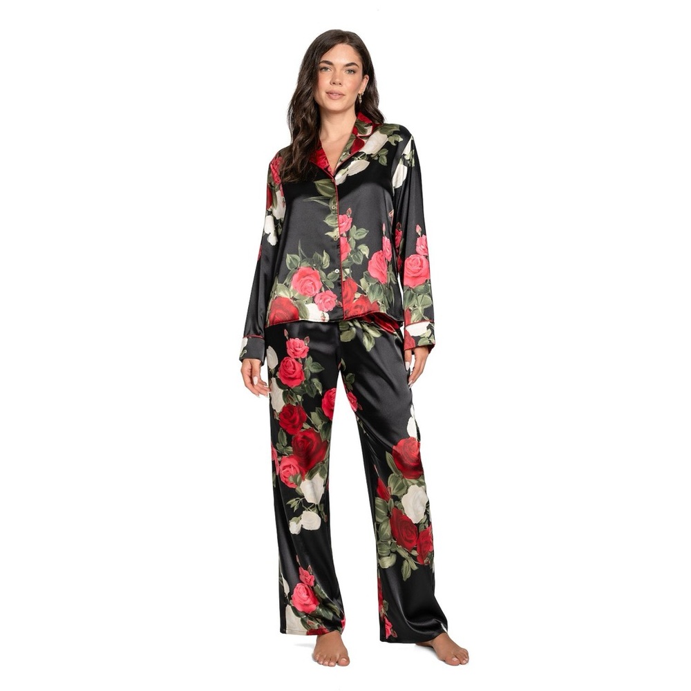 NWT Lilac & London Women’s Floral Red Rose Satin Pajama 2-Piece Set XXL
